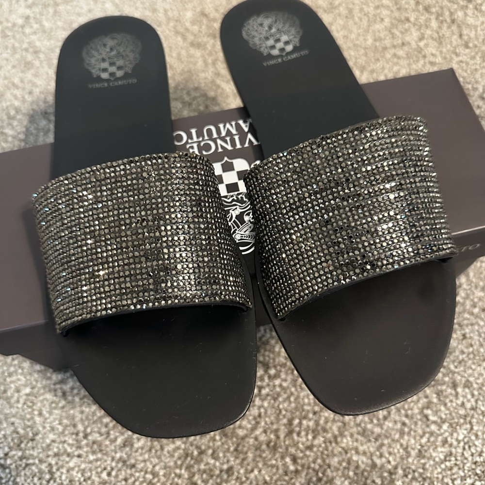 Vince Camuto Black Rhinestone Slide Sandals